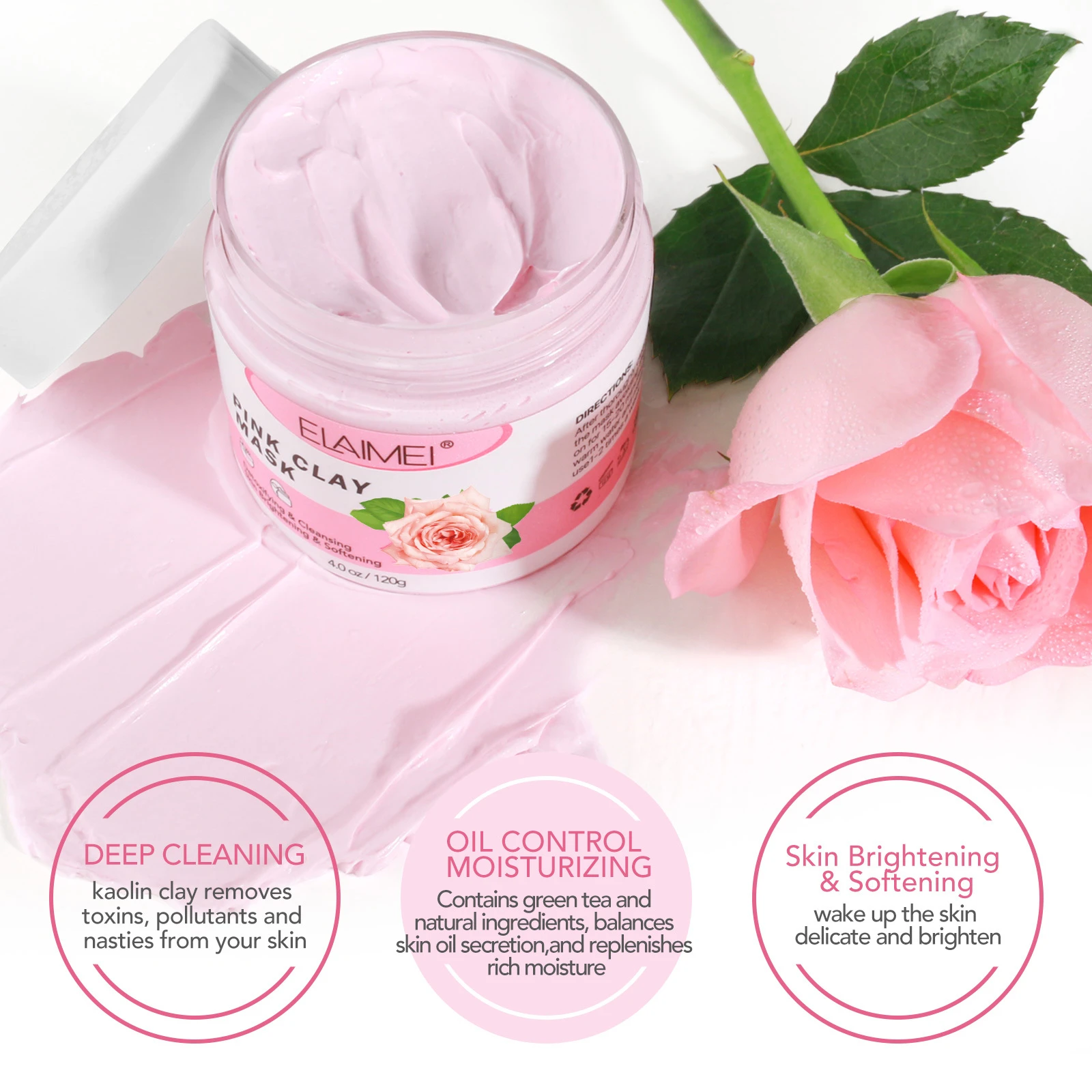 ELAIMEI rose masque Facial hydratant en profondeur, contrôle de l'huile, détoxifiant, nettoyant, éclaircissant, réparation, boue